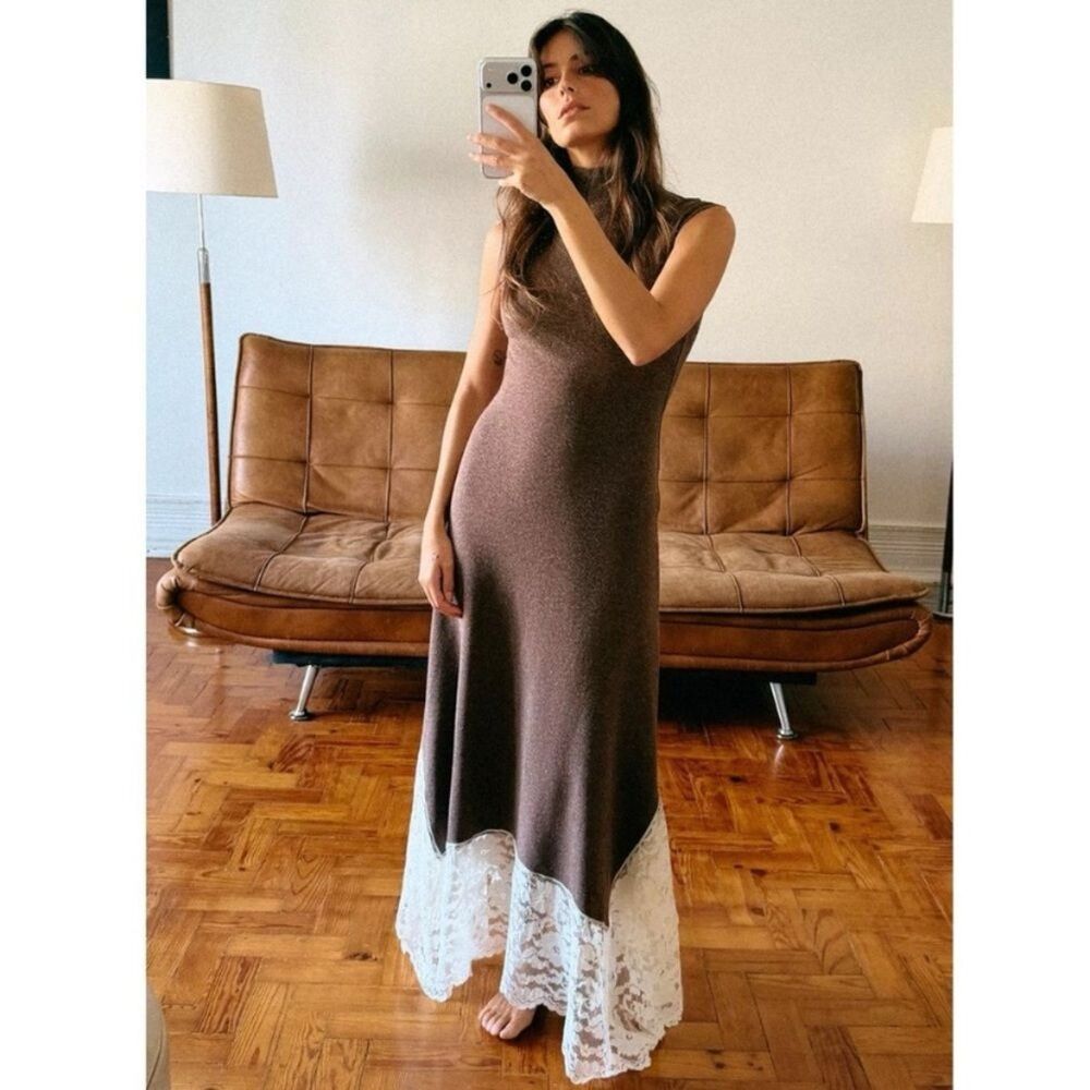 ZARA LONG COMBINATION LACE DRESS